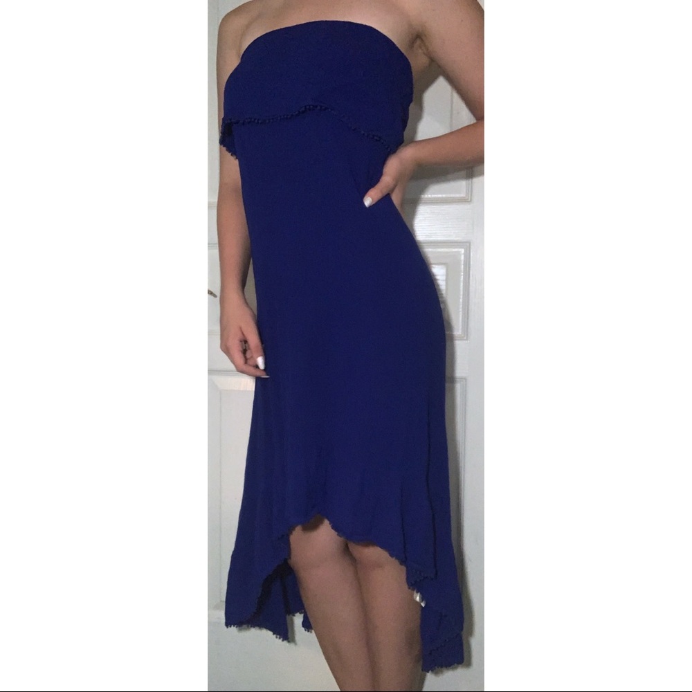 Blue Strapless Hi-Lo Dress